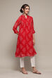 Teal Polyester Straight Printed Kurta image number 5