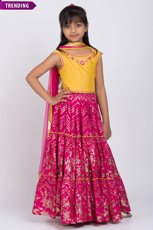 Yellow Poly Cotton Lehenga Set image number 0