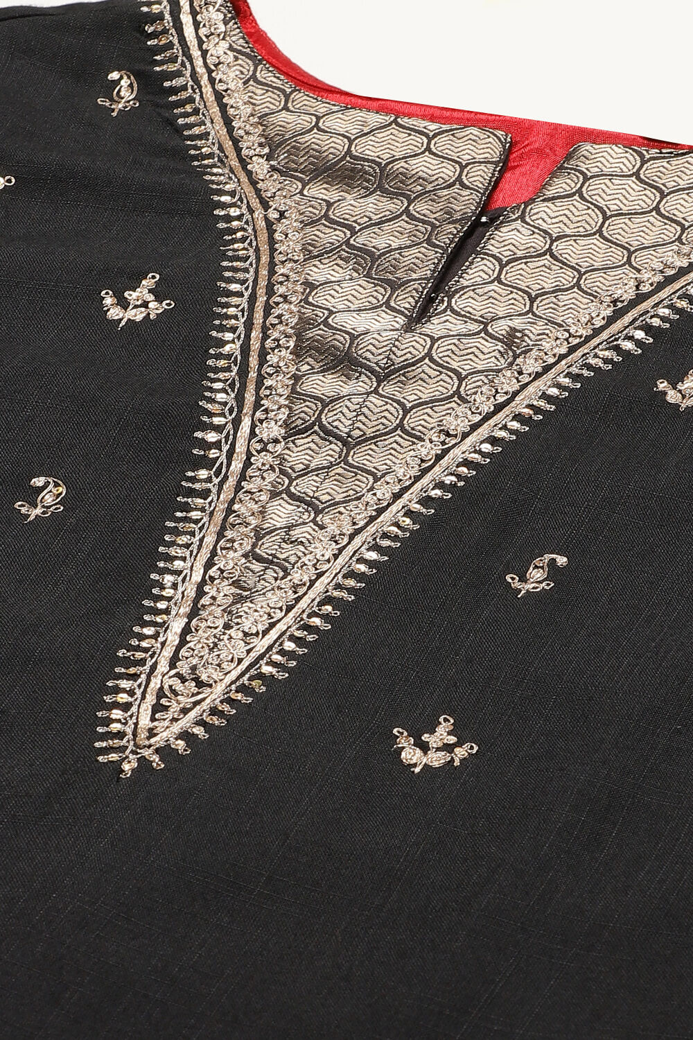 Off White Cotton Viscose Straight Kurta Narrow Palazzo Suit Set image number 1