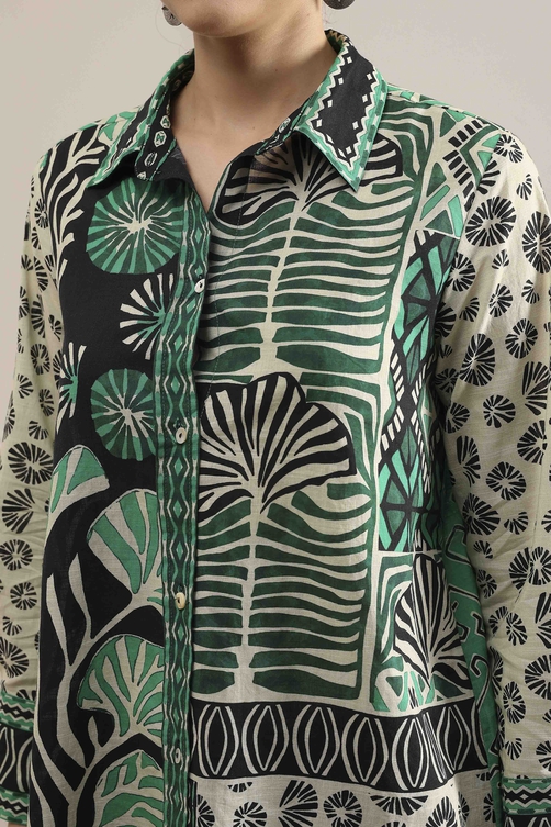 Black Cotton Printed Straight Shirt image number 1