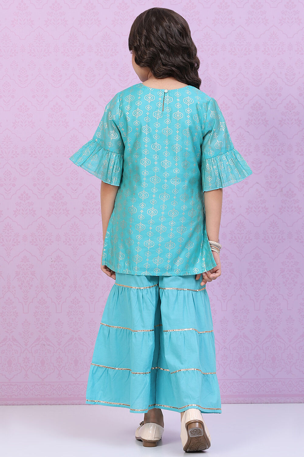 Pink Art Silk Straight Kurta Sharara Suit Set image number 4