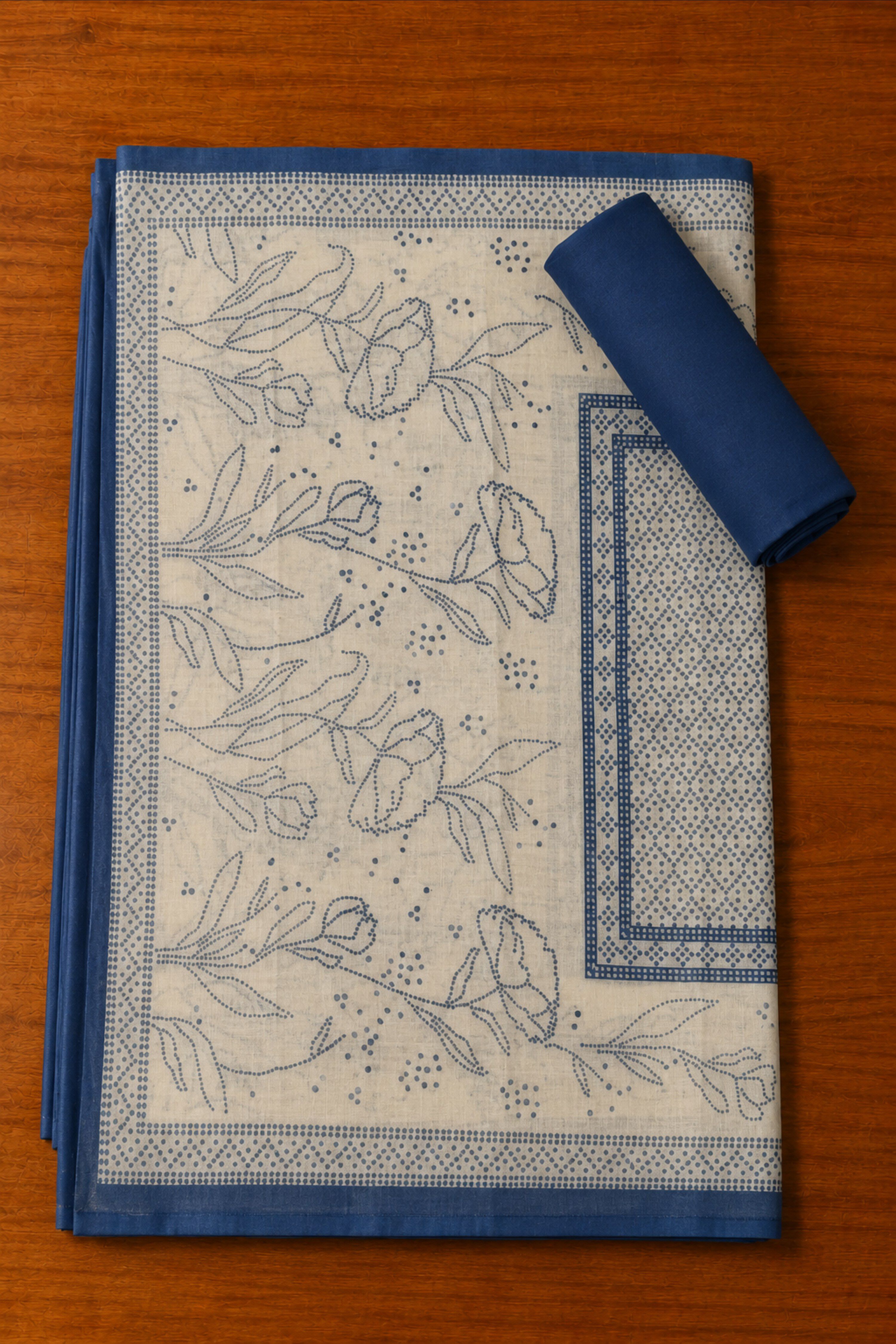 Blue Linen Modern Print With Work Unstitched Suit Set image number 3