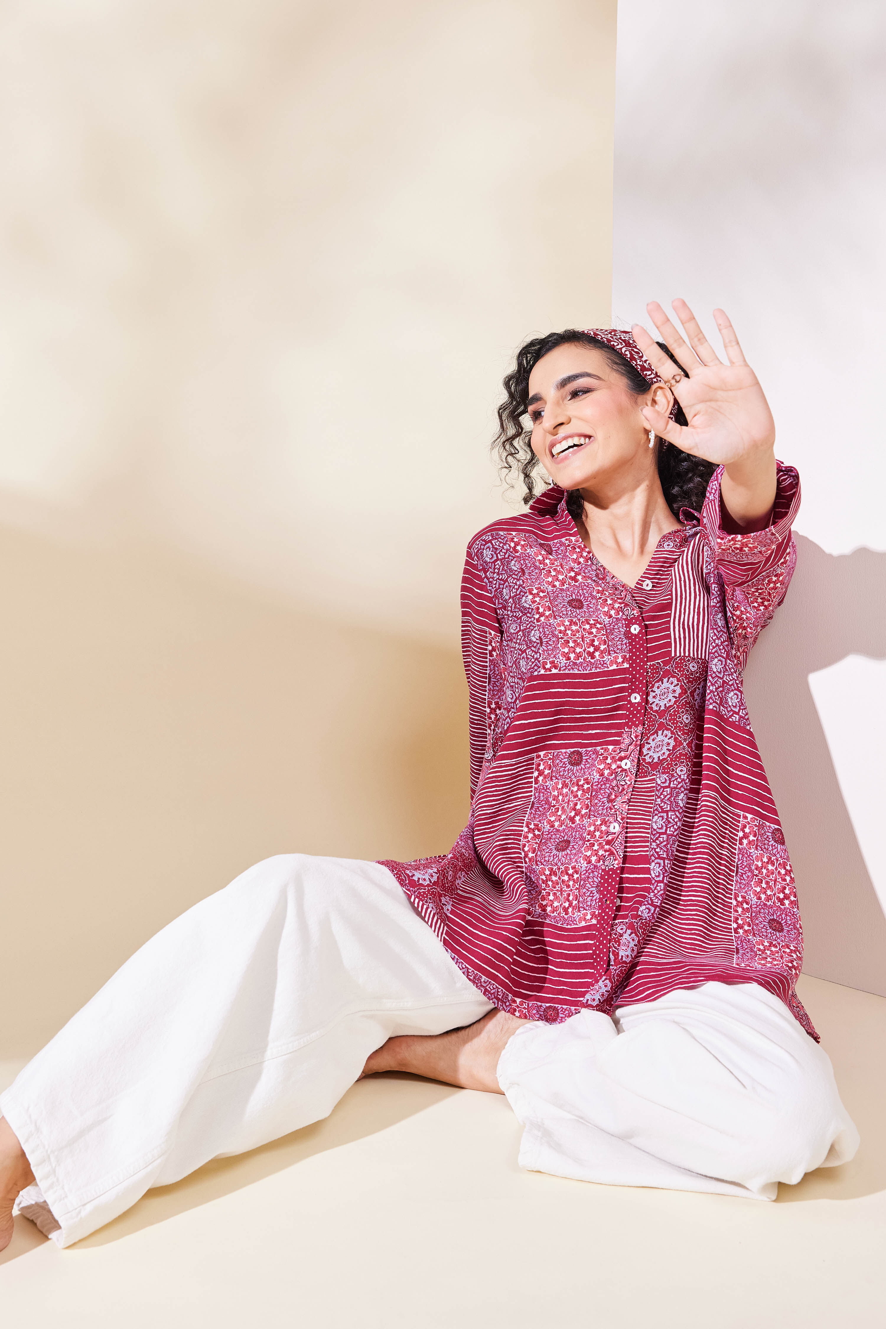 Maroon Viscose Rayon Asymmetric Shirt image number 0