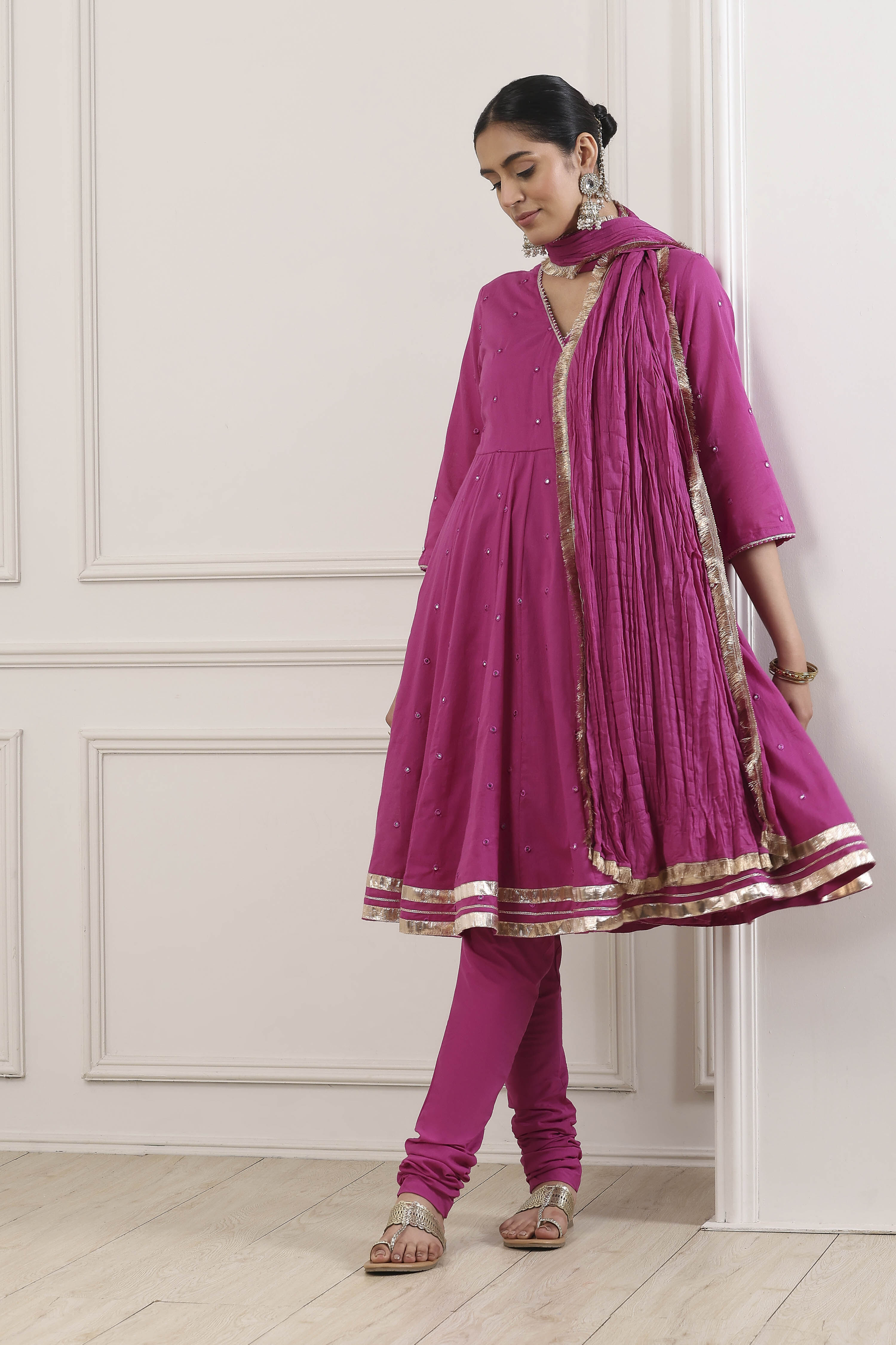 Maroon Cotton Kalidar Suit Set image number 0