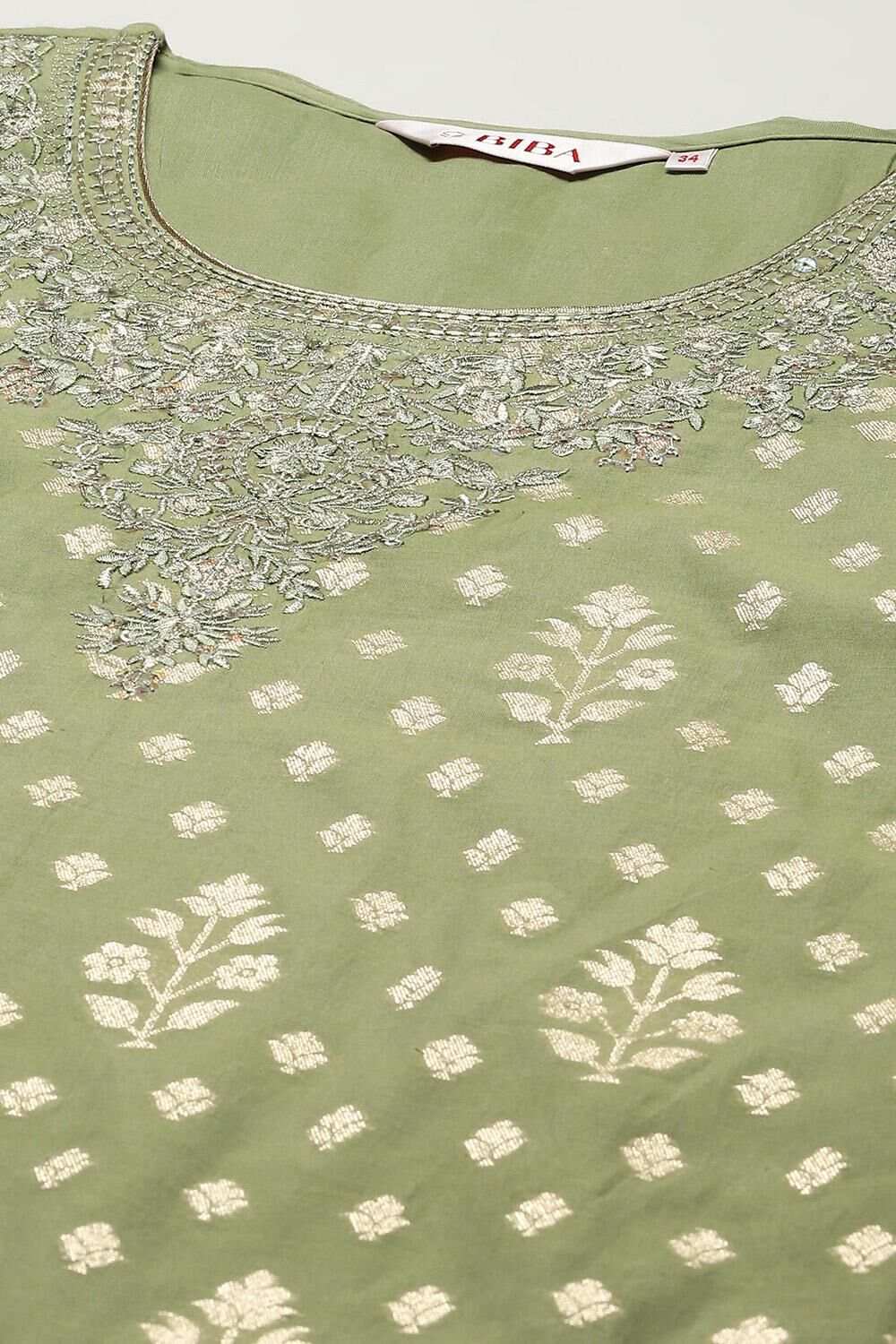 Sap Green Cotton Blend Straight YARNDYED Suit Set image number 1