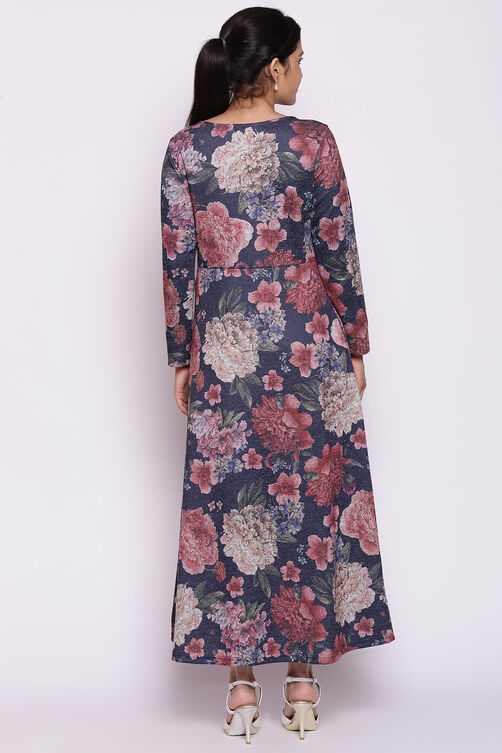 Blue Floral Winter Printed Dress image number 5