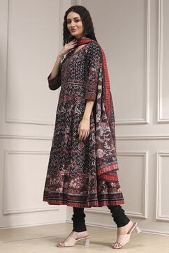Black Cotton Fitted Anarkali Suit Set image number 3