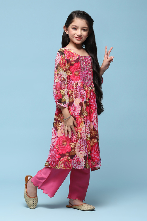 Pink Polyester Gathered Printed 2 Piece Set image number 5
