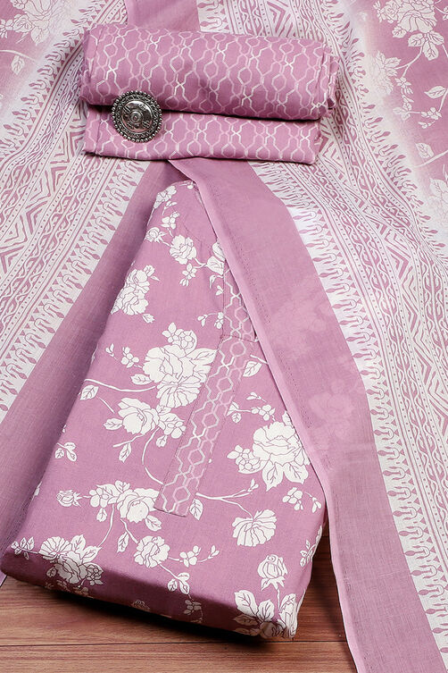 Rama Green Cotton Screen Print Unstitched Suit Set image number 0