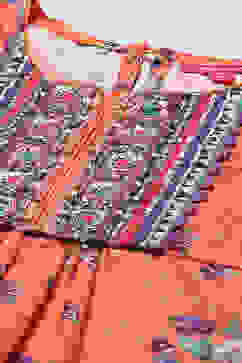 Orange Polyester Gathered Printed Suit Set image number 1