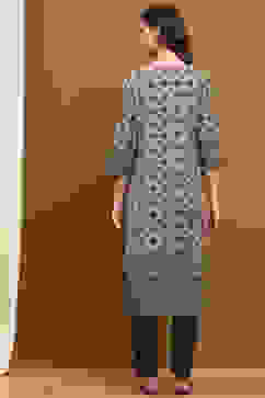 Green Printed Straight Kurta image number 3