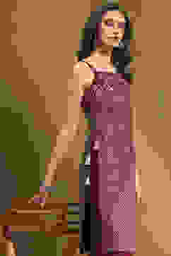 Maroon Silk Floral Hand-Block Printed Festive Straight Kurta image number 0