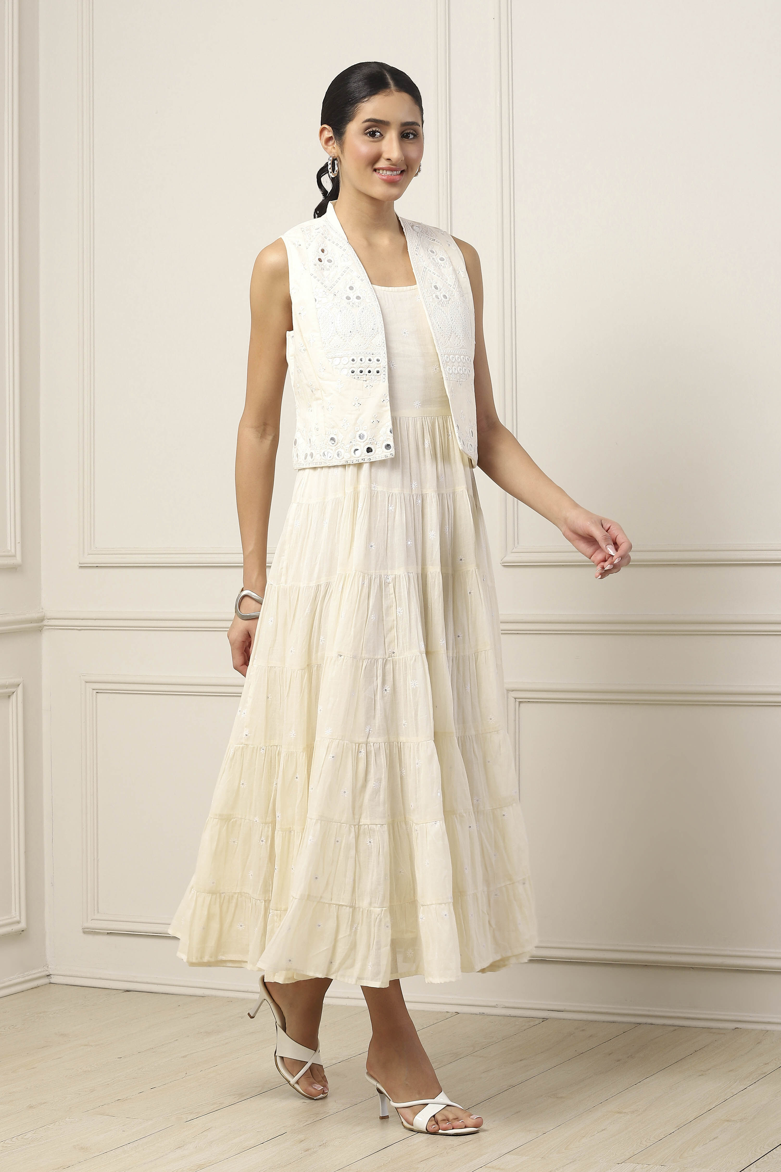 Yellow Cotton Tiered Dress image number 6