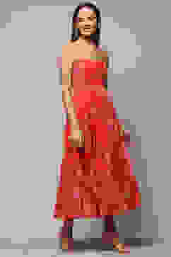 Coral Polyester Tiered Dress image number 4