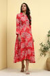 Blue Floral Printed Shirt Style A-line Dress image number 5