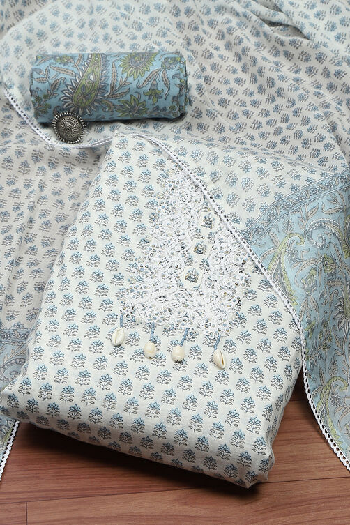 Yellow Cotton Lace Unstitched Suit Set image number 0