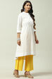 White and Yellow Cotton A - Line Kurta Cropped Palazzo Suit Set image number 5