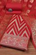 Red Cotton Printed Embroidered Unstitched Suit Set image number 0