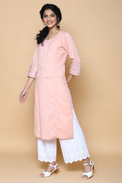Peach Blue Cotton Linen Kurta image number 3