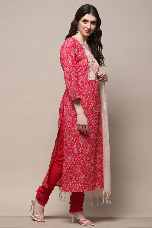 Pink Cotton Unstitched Suit Set image number 7