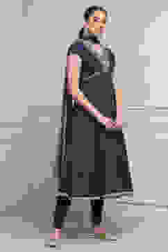 Blue Cotton Flared Suit Set image number 4