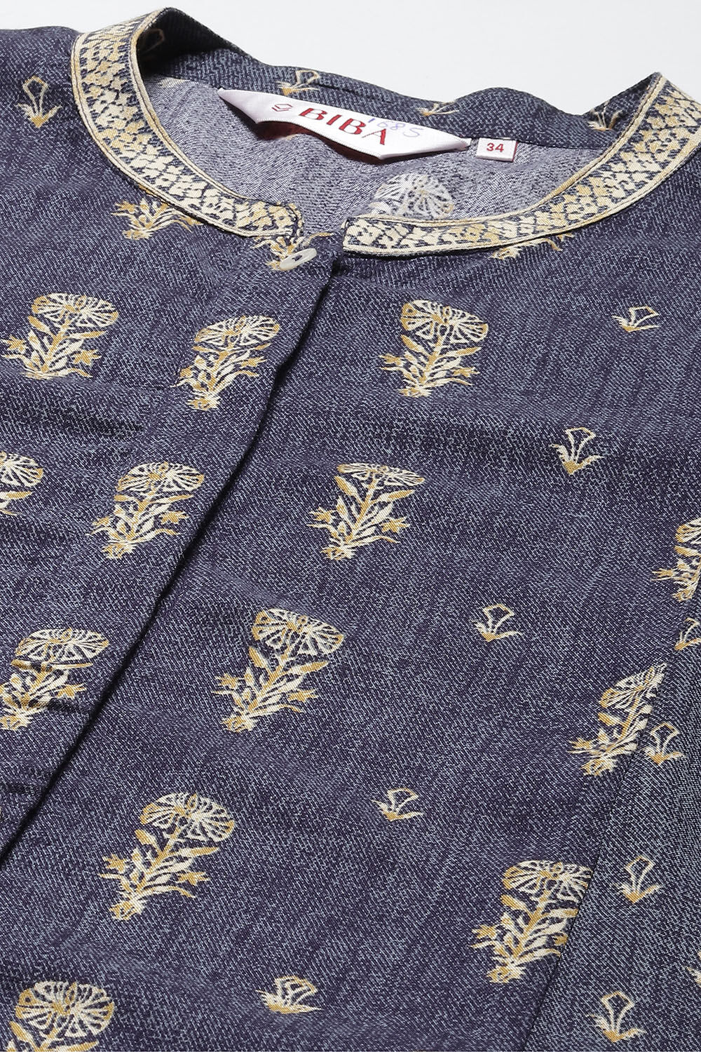Denim Blue Rayon A-Line Printed Kurta image number 1