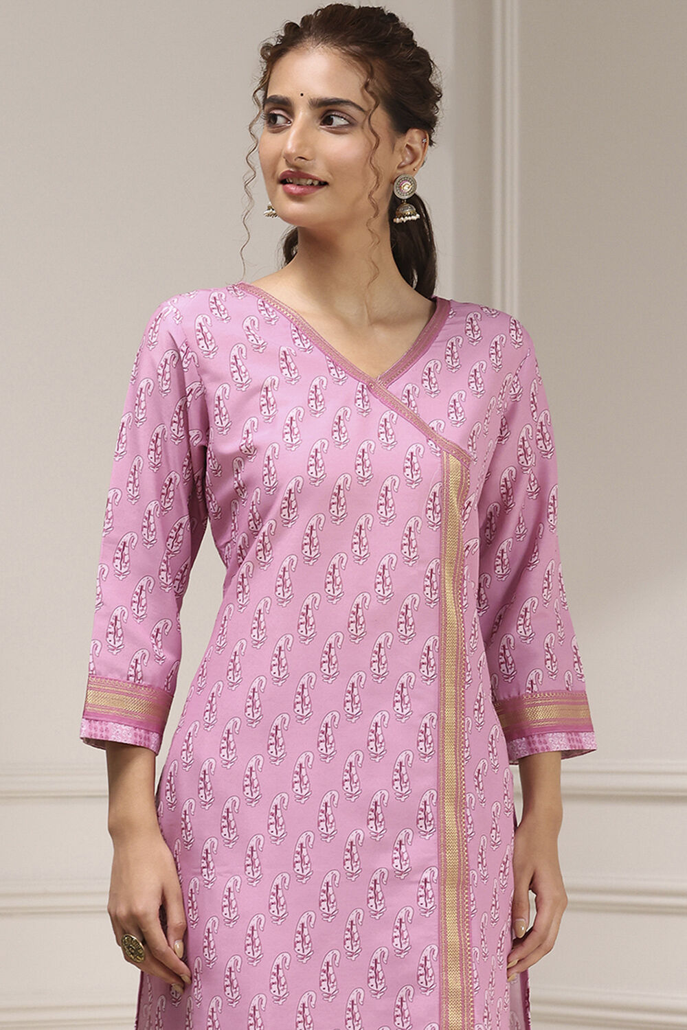 Pink Cotton Modal Digital Print Unstitched Suit Set image number 2