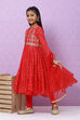 Red Cotton Girls Anarkali Kurta Churidar Suit Set image number 7