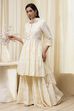 Off-White Cotton Metallic Flared Suit Set image number 3