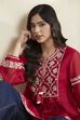 Red Cotton Silk Embroidered Full Sleeve Kurti image number 1