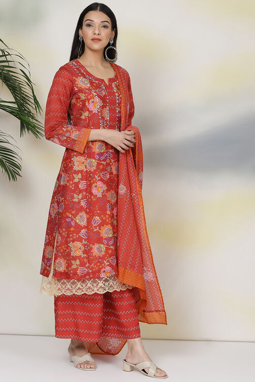 Yellow Cotton Silk Double Layered Kurta Flared Palazzo Suit Set image number 6