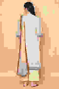 Beige Cotton Straight Kurta Palazzo Suit Set image number 8