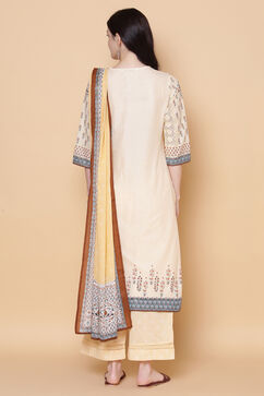 Beige Cotton Straight Kurta Palazzo Suit Set image number 8