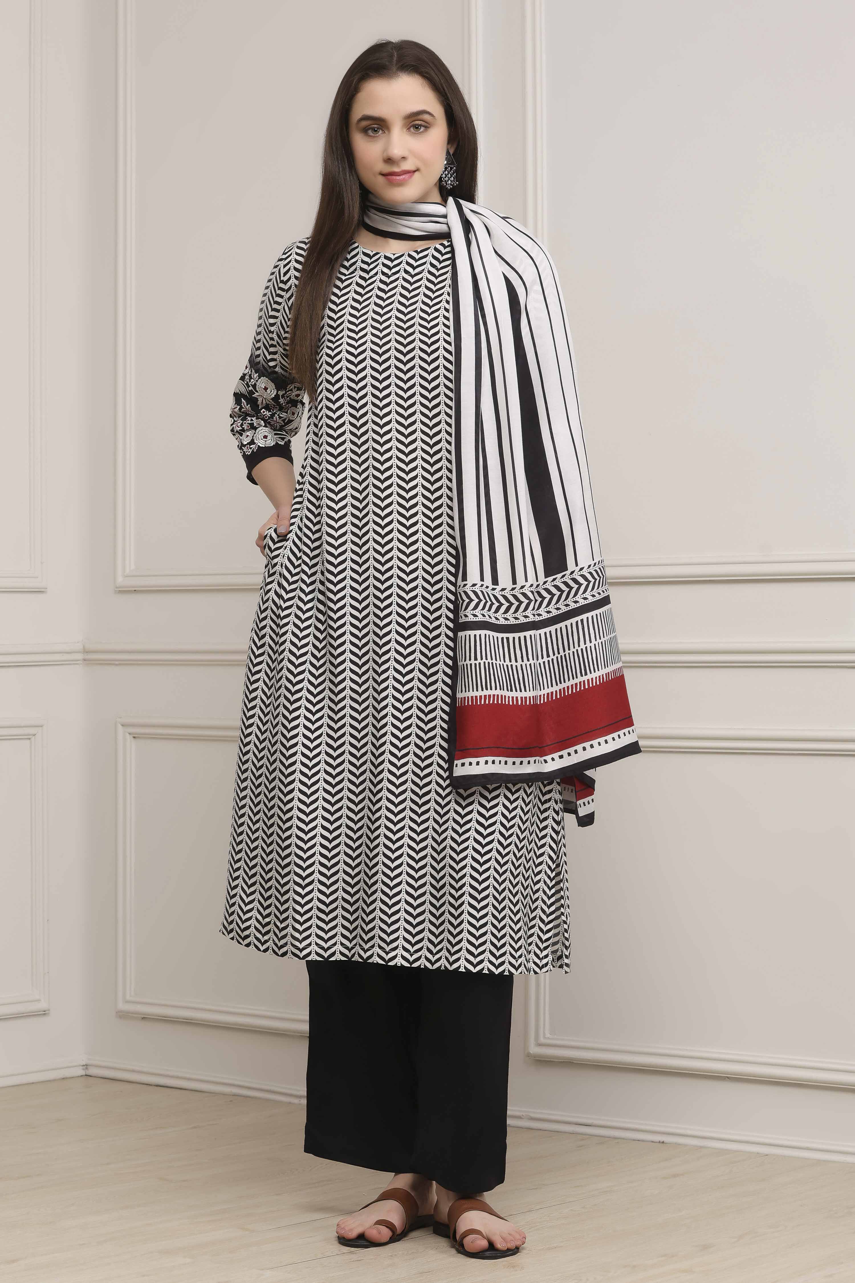 Black Modal Printed Straight Suit Set image number 0