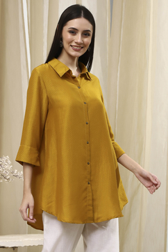 Ochre Yellow Dyed High-Low Shirt