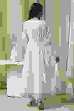 Off-White Cotton Printed Anarkali Suit Set image number 4