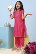 Aqua Polyester Straight Printed Suit Set image number 6