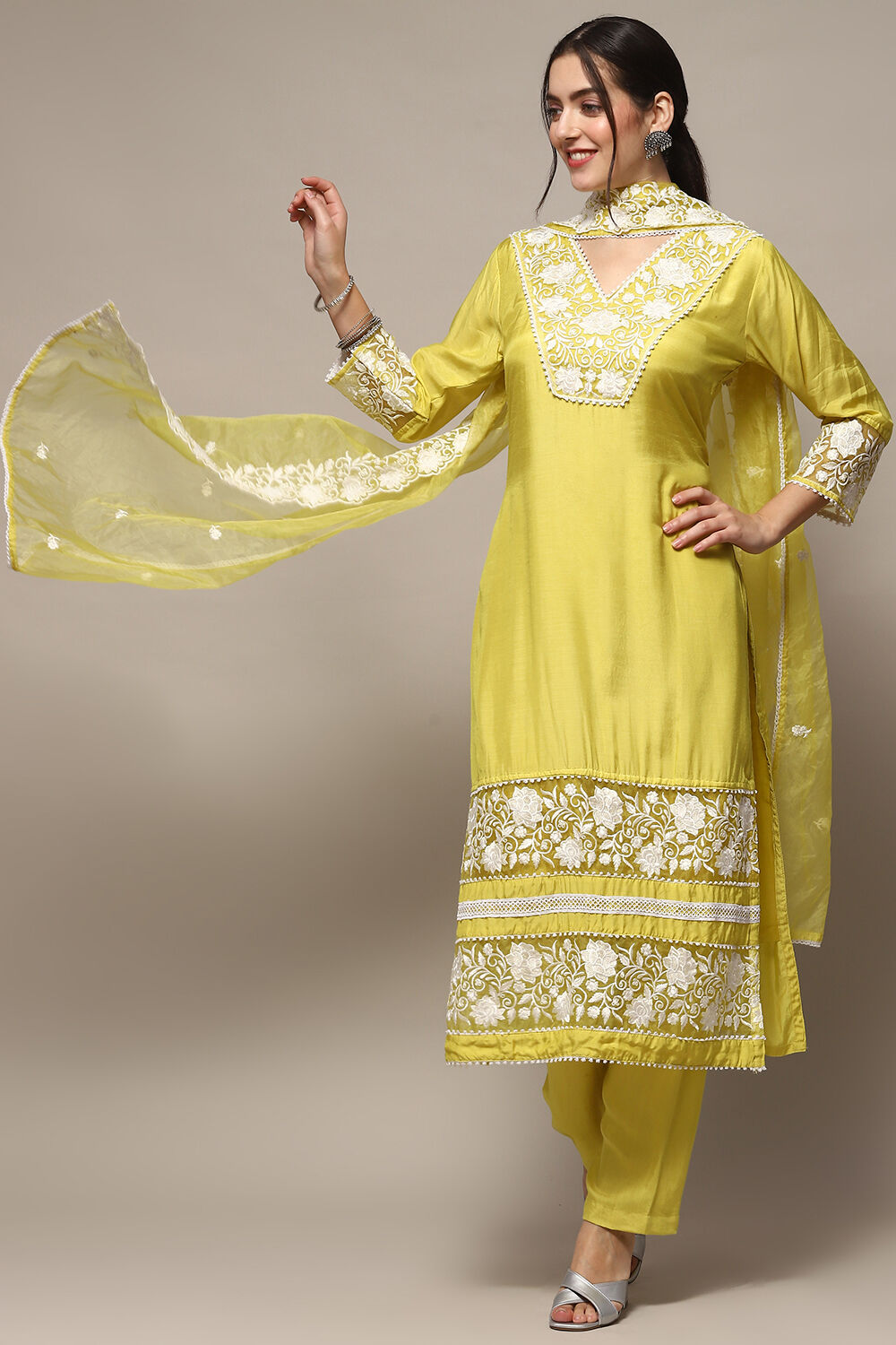 Yellow Muslin Unstitched Suit set image number 1