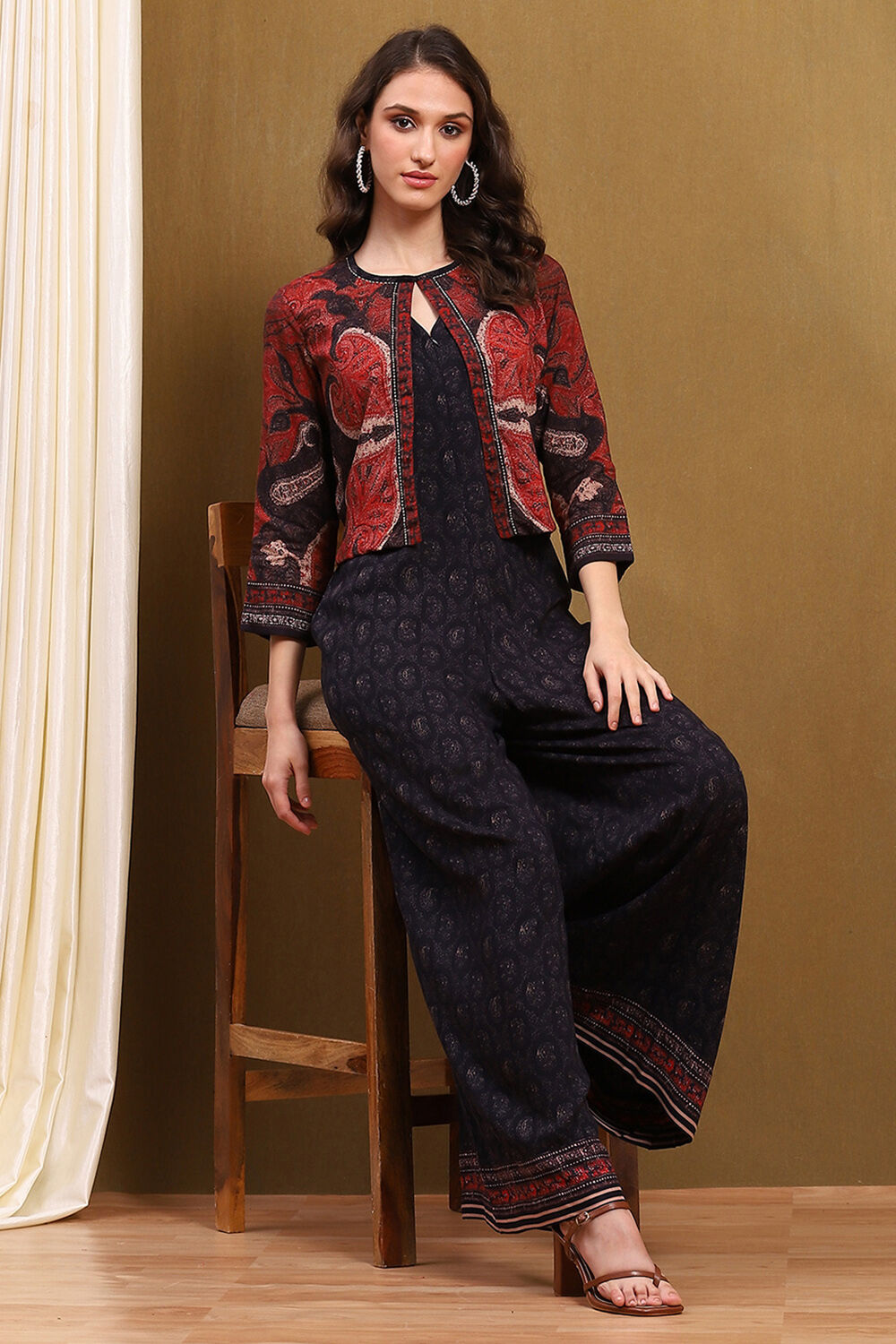 Black Block-Printed Straight Jumpsuit image number 0