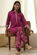 Plum Red Cotton Printed Kurta Set image number 0