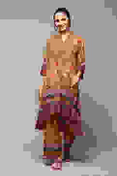 Yellow Polyester Asymmetric Kurta Palazzo Suit Set image number 6