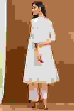 Off-White Silk Chanderi Embroidered Kalidar Suit Set image number 4