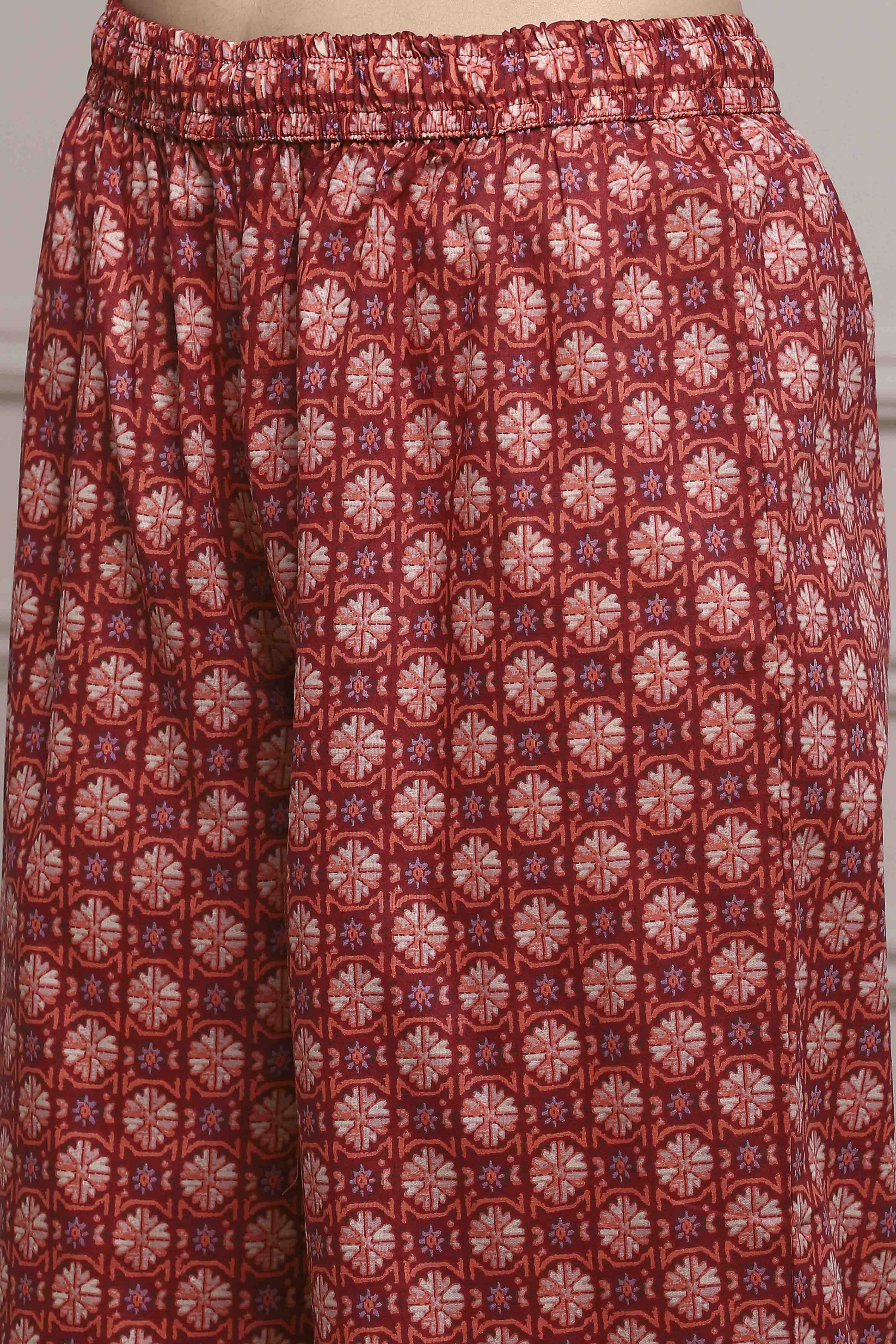 Red Cotton Printed Straight Suit Set image number 2