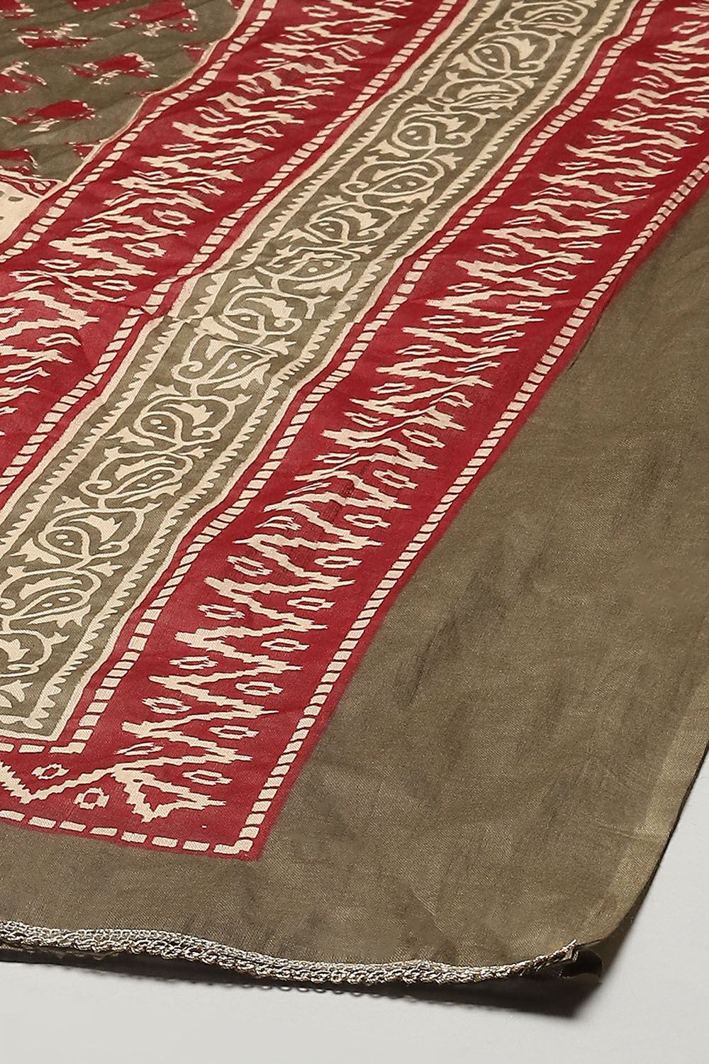 Green Cotton Unstitched Suit set image number 4