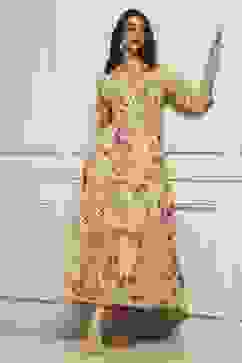 Yellow Cotton Floral Tiered Dress image number 0