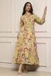 Yellow Cotton Floral Tiered Dress