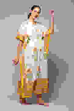 Off White & Must Cotton Printed Kaftan image number 3