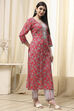 Pink Cotton Screen Print Unstitched Suit Set image number 6