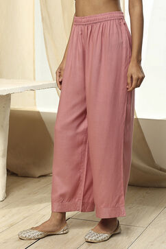 Dull Pink Solid Straight Palazzo image number 2