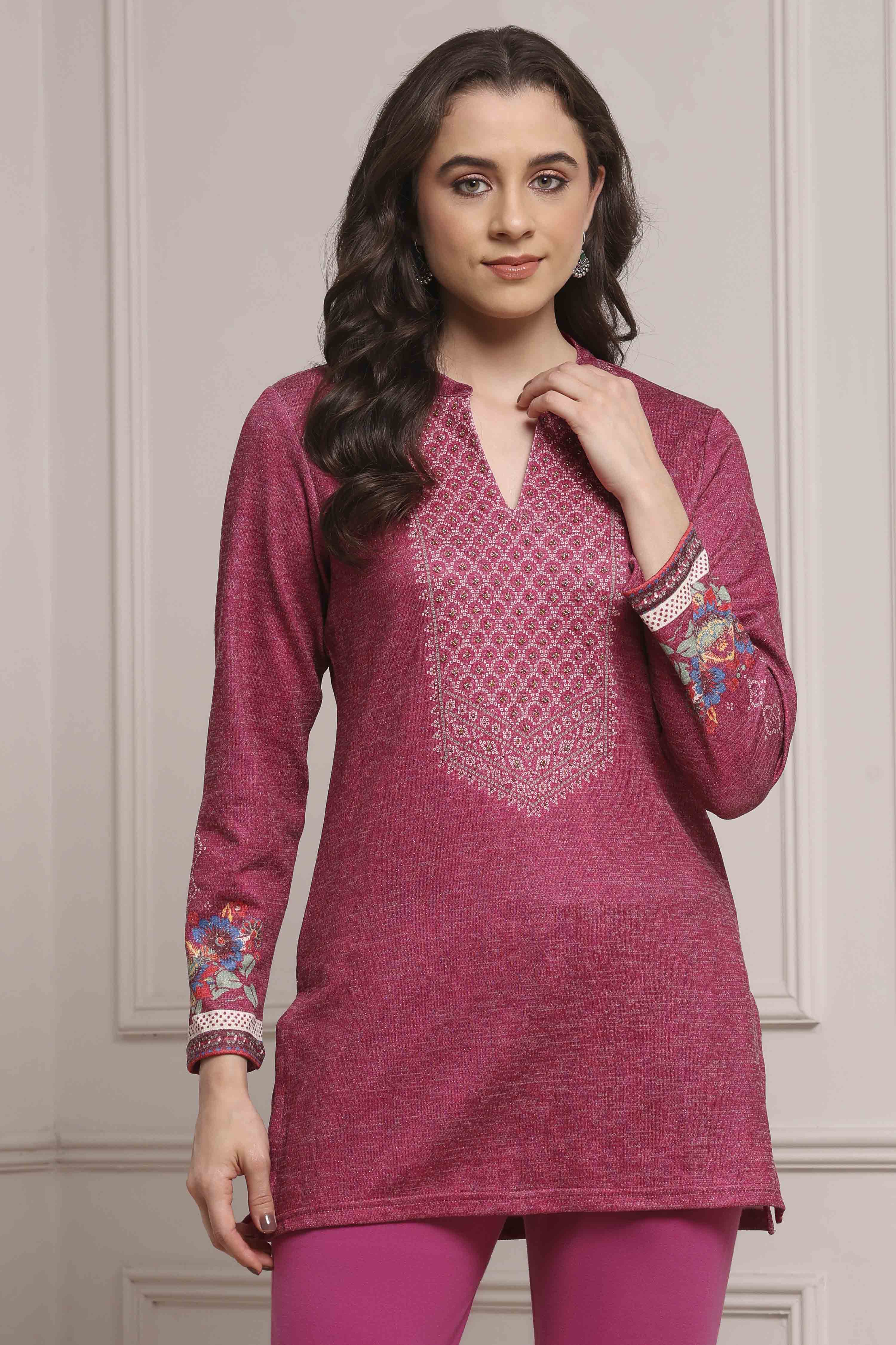 Pink Blended Printed Kurta image number 5